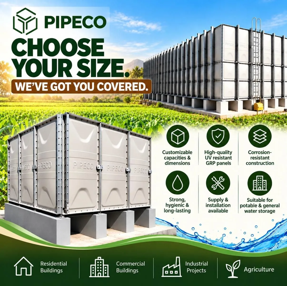 GRP Water Tanks for Agricultural Irrigation