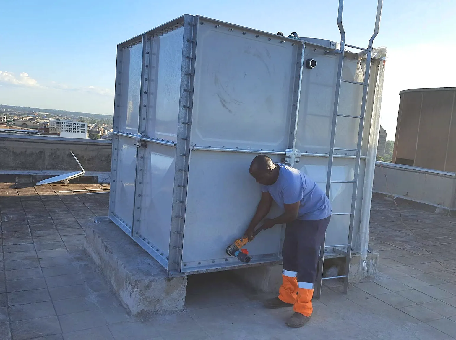 GRP Square Tank Rooftop Installation